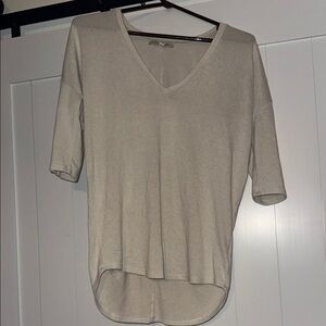 Express Beige V-Neck Short Sleeve Tee